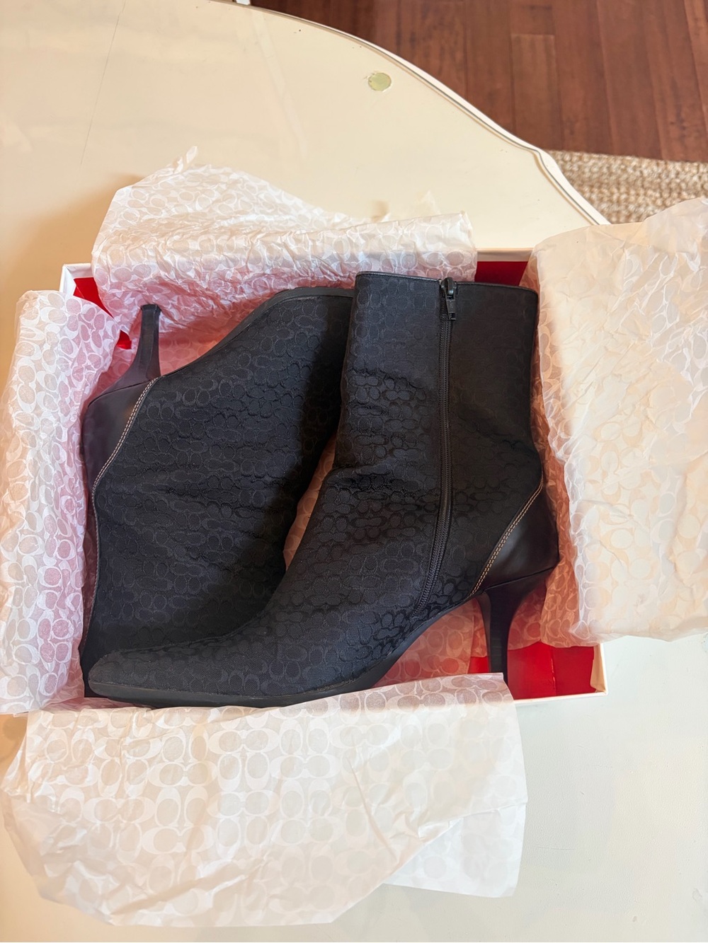 Vintage Coach Black Signature Jacquard Pointed-Toe Mid-Calf Heel Boot - Picture 8 of 10